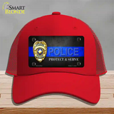 Police Badge Thin Blue Line Novelty License Plate Hat Mesh / Red