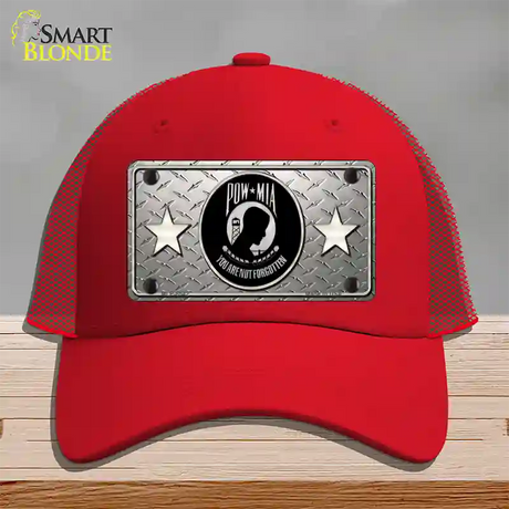 POW MIA Diamond Novelty License Plate Hat Mesh / Red