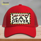 Caution Gay Driver Novelty License Plate Hat Mesh / Red