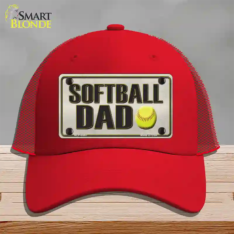 Softball Dad Novelty License Plate Hat Mesh / Red