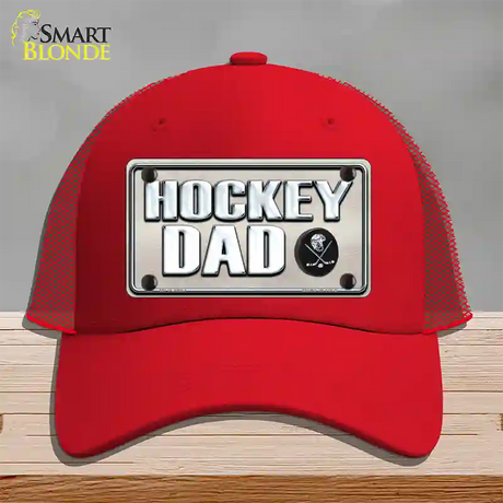 Hockey Dad Novelty License Plate Hat Mesh / Red