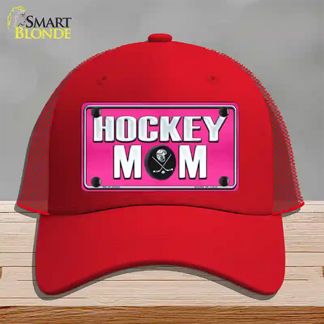 Hockey Mom Novelty License Plate Hat Mesh / Red