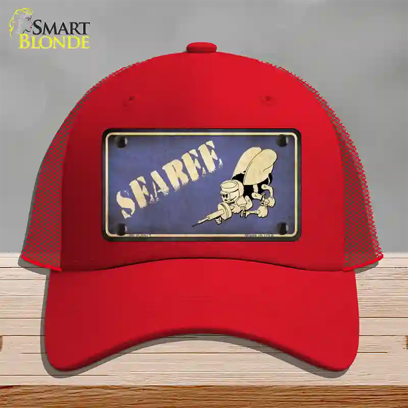 Seabee Novelty License Plate Hat Mesh / Red