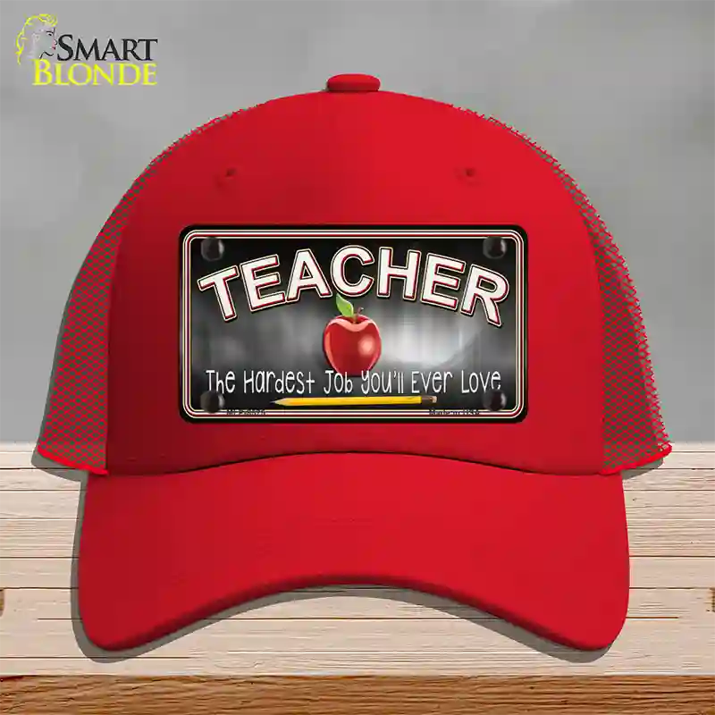 Teacher Novelty License Plate Hat Mesh / Red