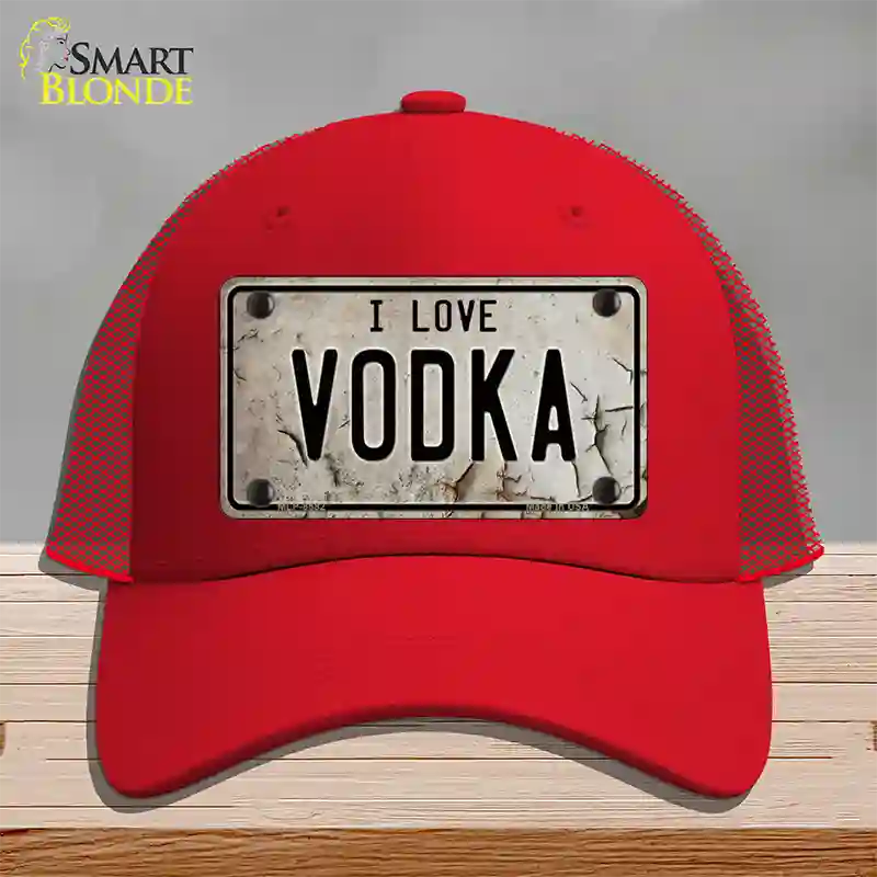 I Love Vodka Novelty License Plate Hat Mesh / Red