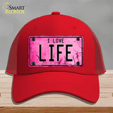 I Love Life Novelty License Plate Hat Mesh / Red