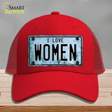 I Love Women Novelty License Plate Hat Mesh / Red