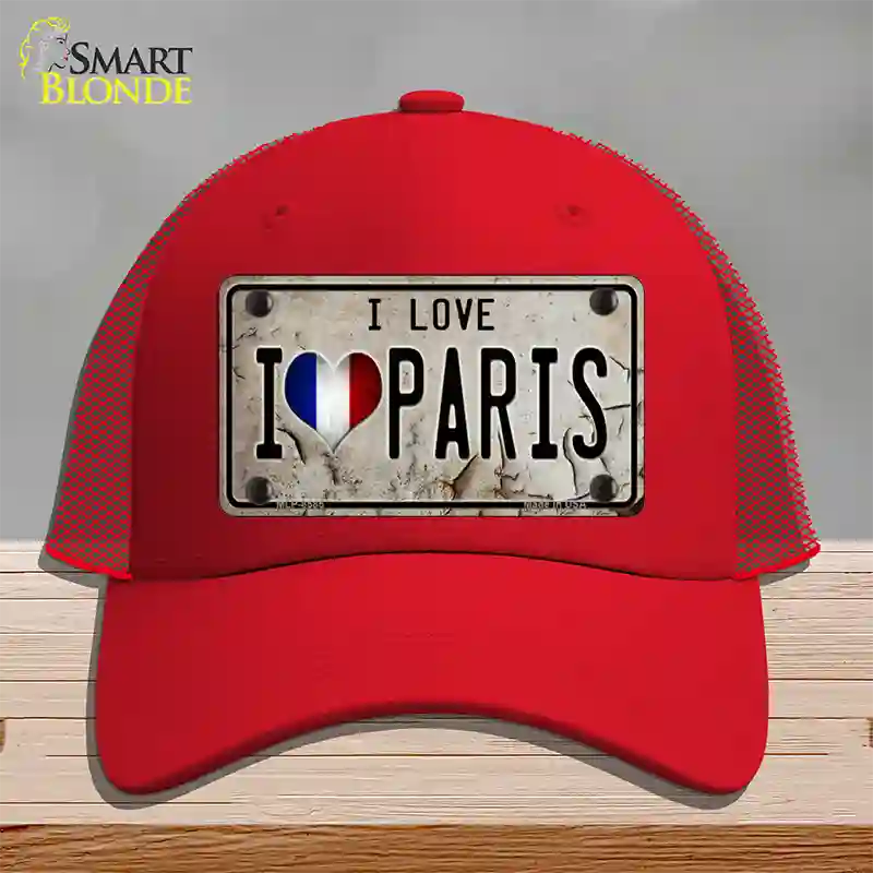 I Love Paris Novelty License Plate Hat Mesh / Red