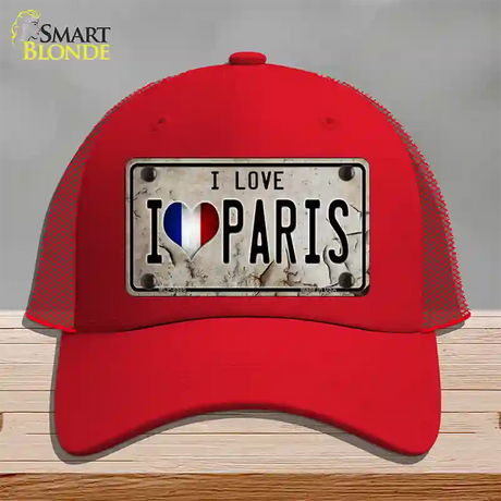 I Love Paris Novelty License Plate Hat Mesh / Red