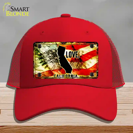 California Love Novelty License Plate Hat Mesh / Red