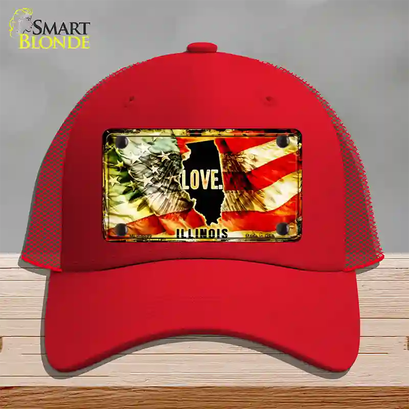 Illinois Love Novelty License Plate Hat Mesh / Red