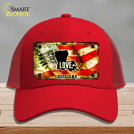 Louisiana Love Novelty License Plate Hat Mesh / Red