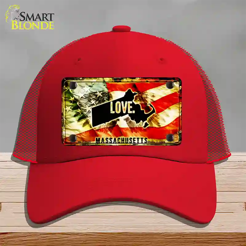 Massachusetts Love Novelty License Plate Hat Mesh / Red