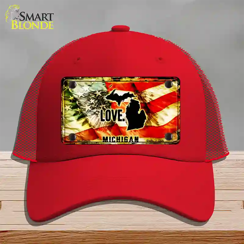 Michigan Love Novelty License Plate Hat Mesh / Red