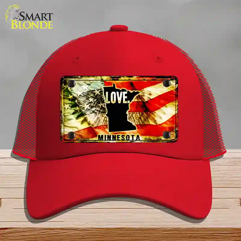 Minnesota Love Novelty License Plate Hat Mesh / Red