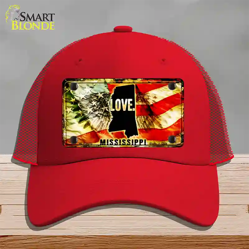 Mississippi Love Novelty License Plate Hat Mesh / Red