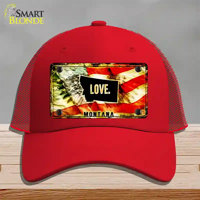 Montana Love Novelty License Plate Hat Mesh / Red