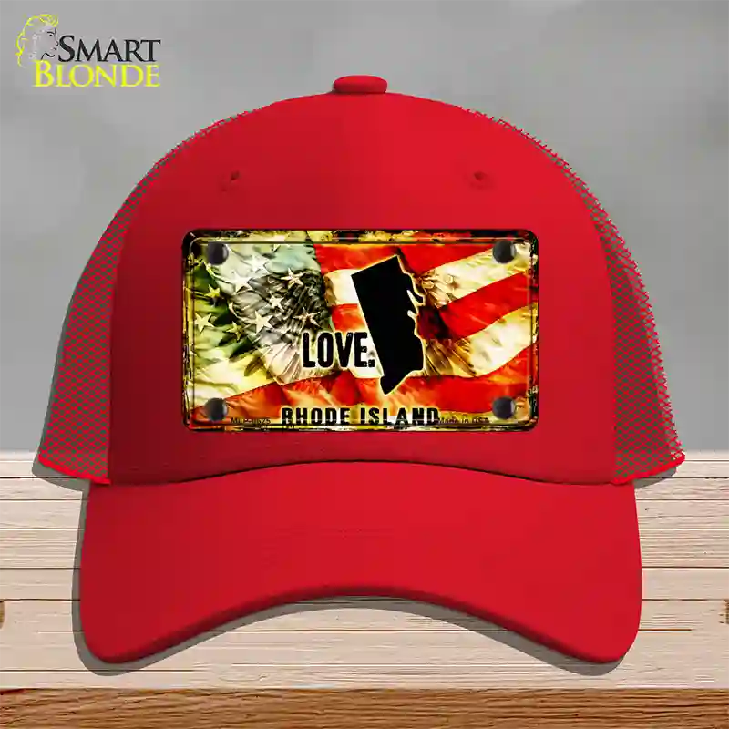 Rhode Island Love Novelty License Plate Hat Mesh / Red