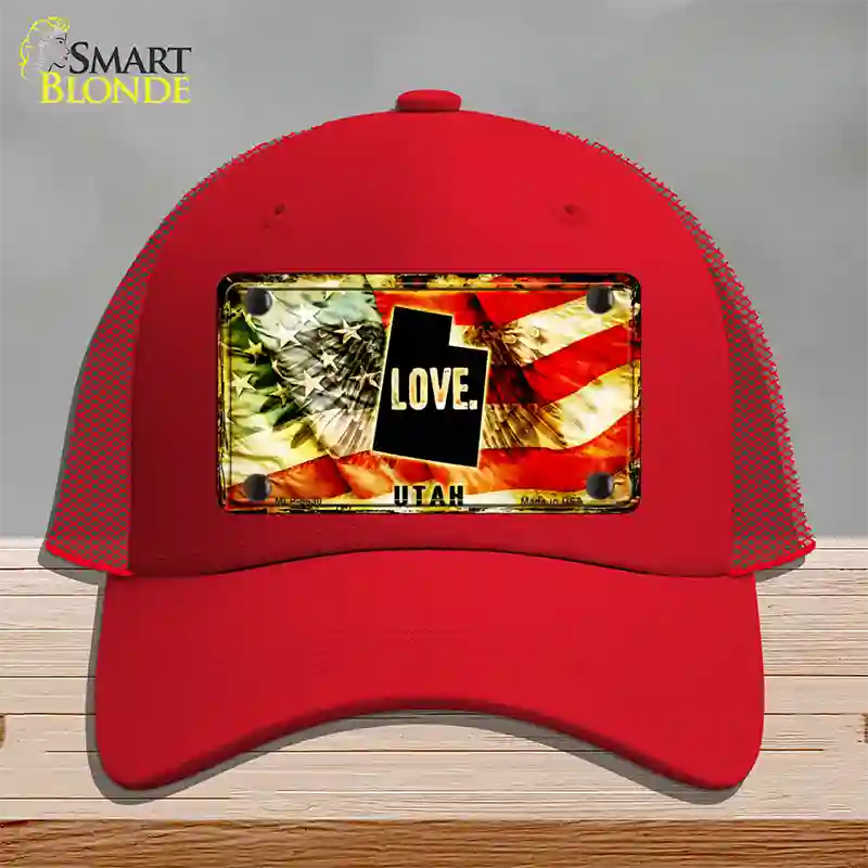 Utah Love Novelty License Plate Hat Mesh / Red