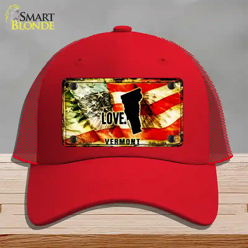 Vermont Love Novelty License Plate Hat Mesh / Red