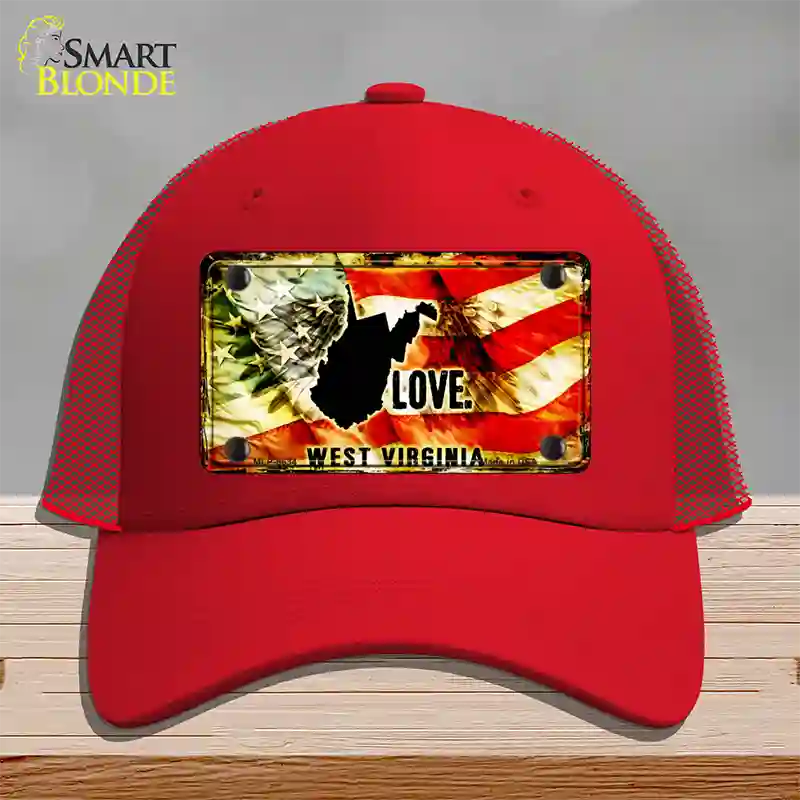 West Virginia Love Novelty License Plate Hat Mesh / Red