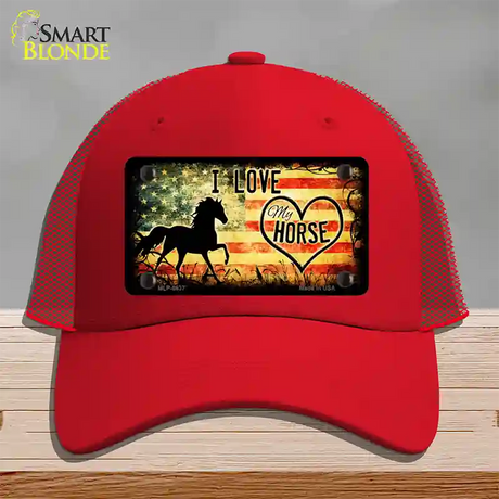 I Love My Horse Novelty License Plate Hat Mesh / Red