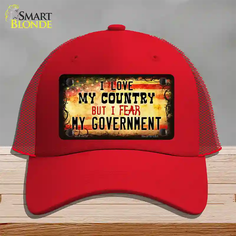 I Love My Country Novelty License Plate Hat Mesh / Red