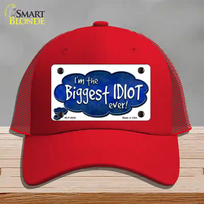 Biggest Idiot Novelty License Plate Hat Mesh / Red