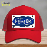 Biggest Idiot Novelty License Plate Hat Mesh / Red