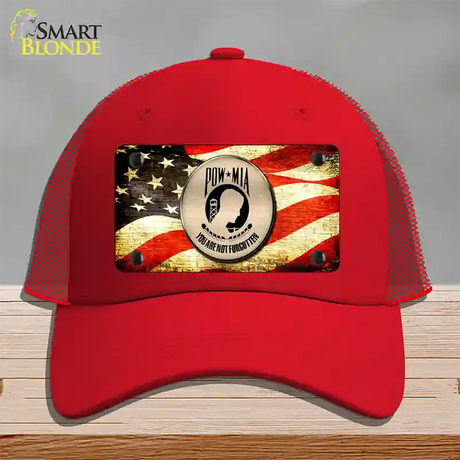 POW MIA With USA Flag Novelty License Plate Hat Mesh / Red