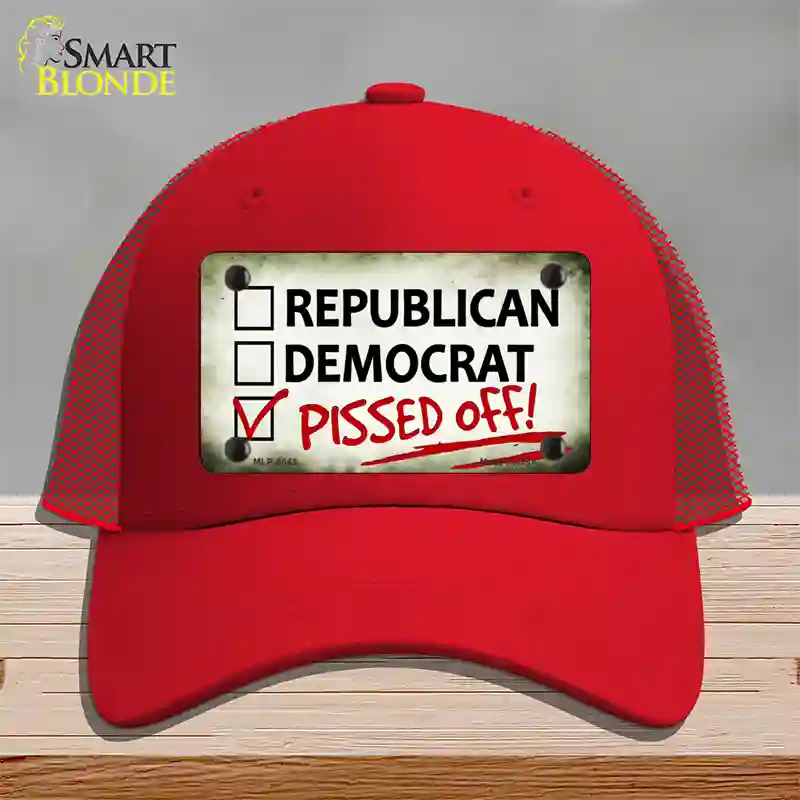 Pissed Off Novelty License Plate Hat Mesh / Red