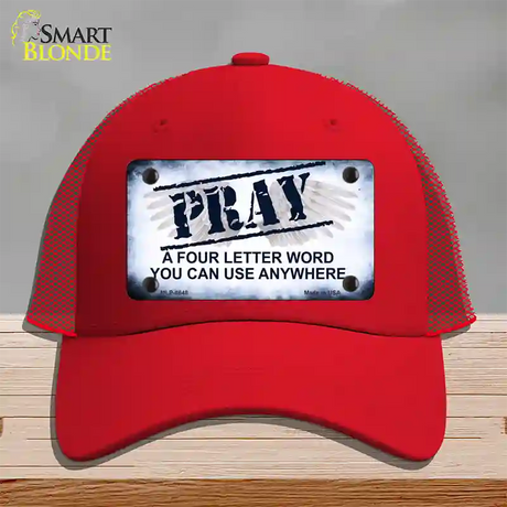 Pray Novelty License Plate Hat Mesh / Red