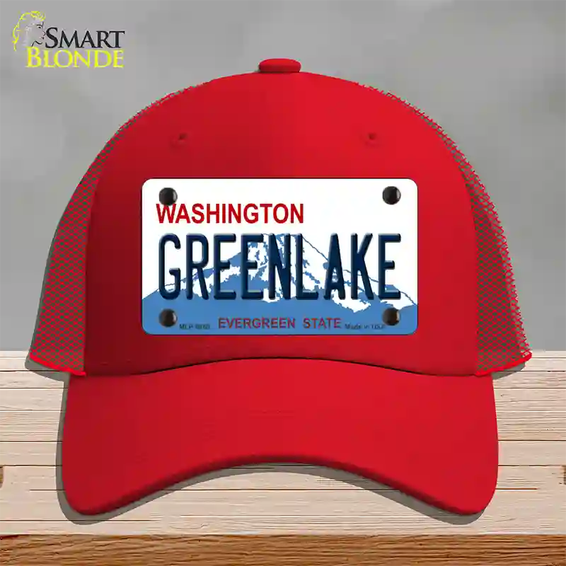 Greenlake Washington Novelty License Plate Hat Mesh / Red