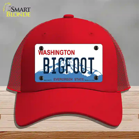 Bigfoot Washington Novelty License Plate Hat Mesh / Red