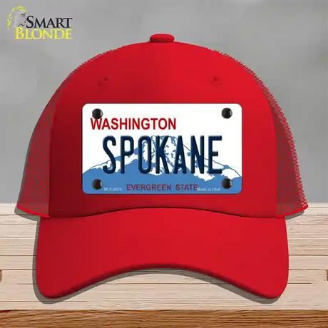 Spokane Washington Novelty License Plate Hat Mesh / Red