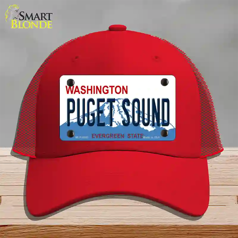 Puget Sound Washington Novelty License Plate Hat Mesh / Red