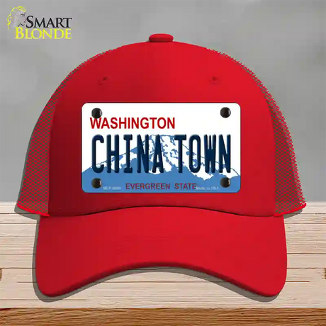 China Town Washington Novelty License Plate Hat Mesh / Red