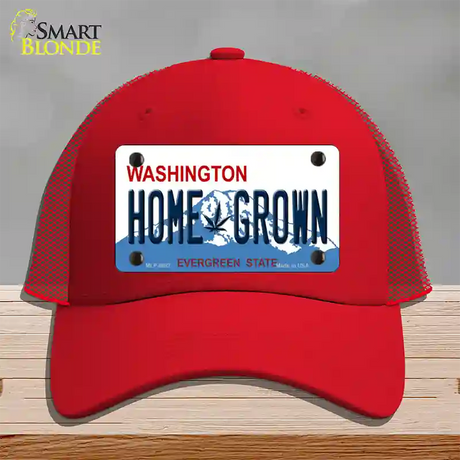 Home Grown Washington Novelty License Plate Hat Mesh / Red