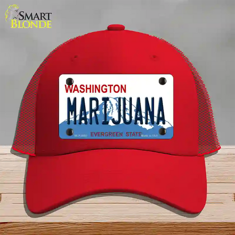 Marijuana Washington Novelty License Plate Hat Mesh / Red