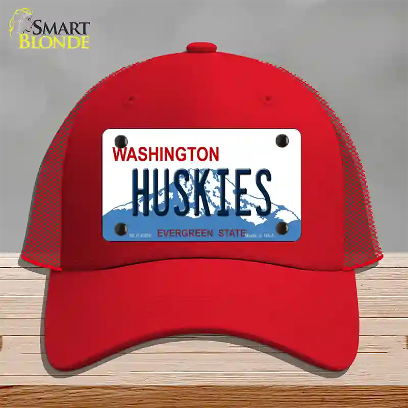 Huskies Washington Novelty License Plate Hat Mesh / Red