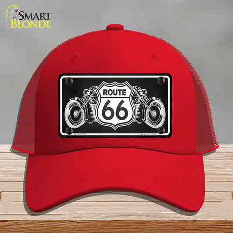 Route 66 With Bikes Novelty License Plate Hat Mesh / Red