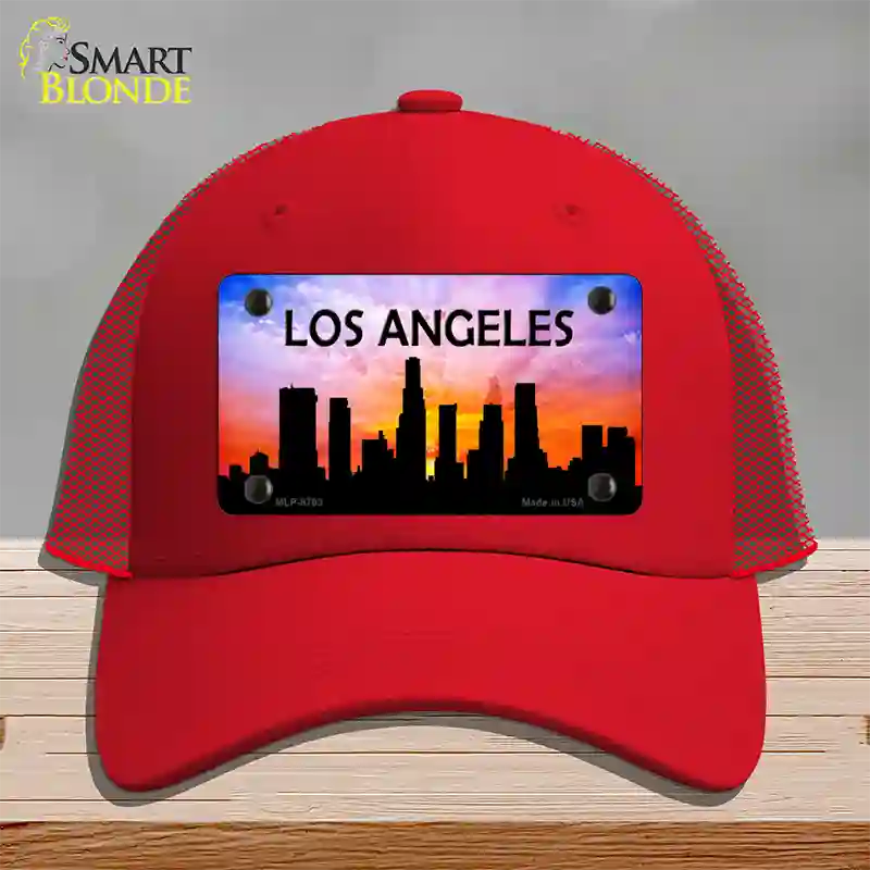 Los Angeles Silhouette Novelty License Plate Hat Mesh / Red