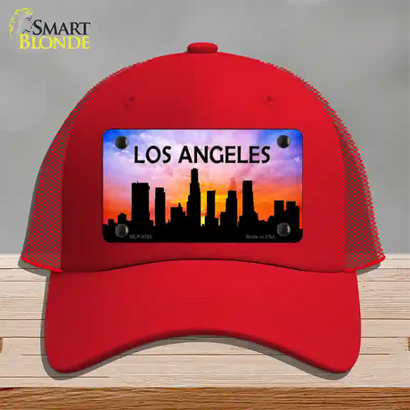 Los Angeles Silhouette Novelty License Plate Hat Mesh / Red