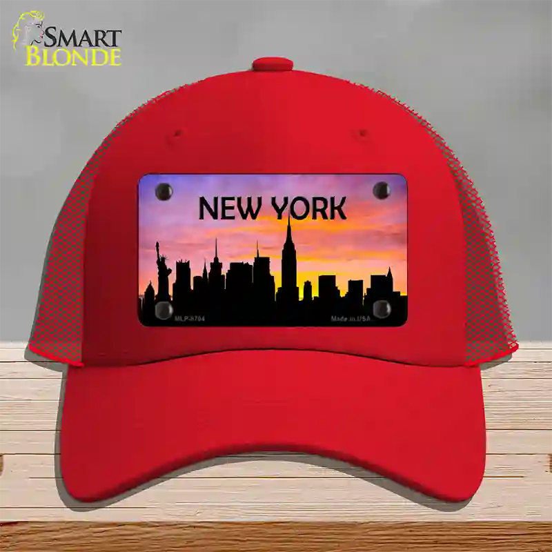 New York Silhouette Novelty License Plate Hat Mesh / Red