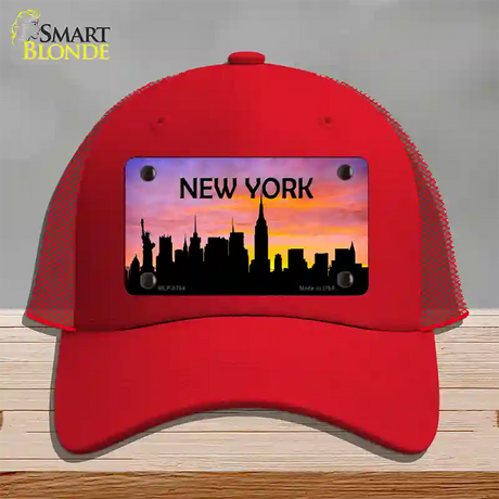 New York Silhouette Novelty License Plate Hat Mesh / Red