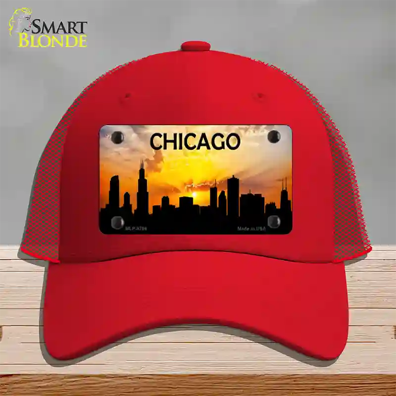 Chicago Silhouette Novelty License Plate Hat Mesh / Red