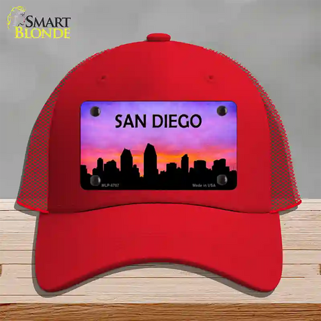 San Diego Silhouette Novelty License Plate Hat Mesh / Red