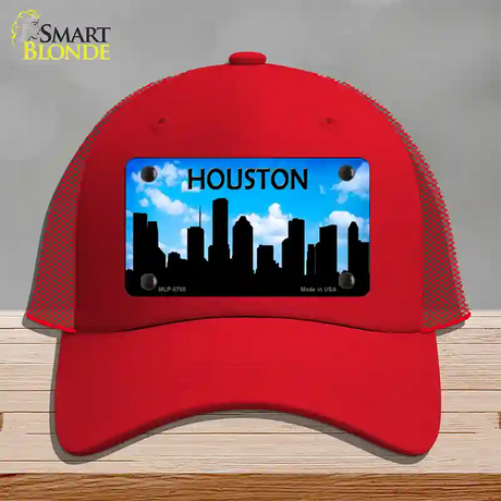 Houston Silhouette Novelty License Plate Hat Mesh / Red