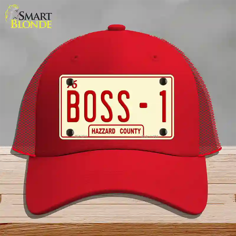 Boss 1 Novelty License Plate Hat Mesh / Red