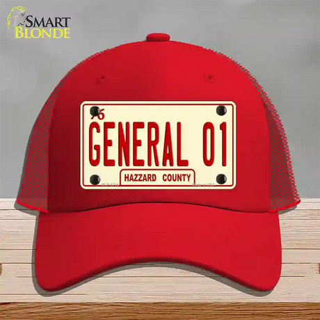 General 01 Novelty License Plate Hat Mesh / Red